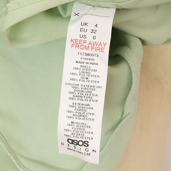 ASOS Design Long Sleeve Top With Feather Cuff Detail US 0 Sage Green Satin B21 - Picture 7 of 7